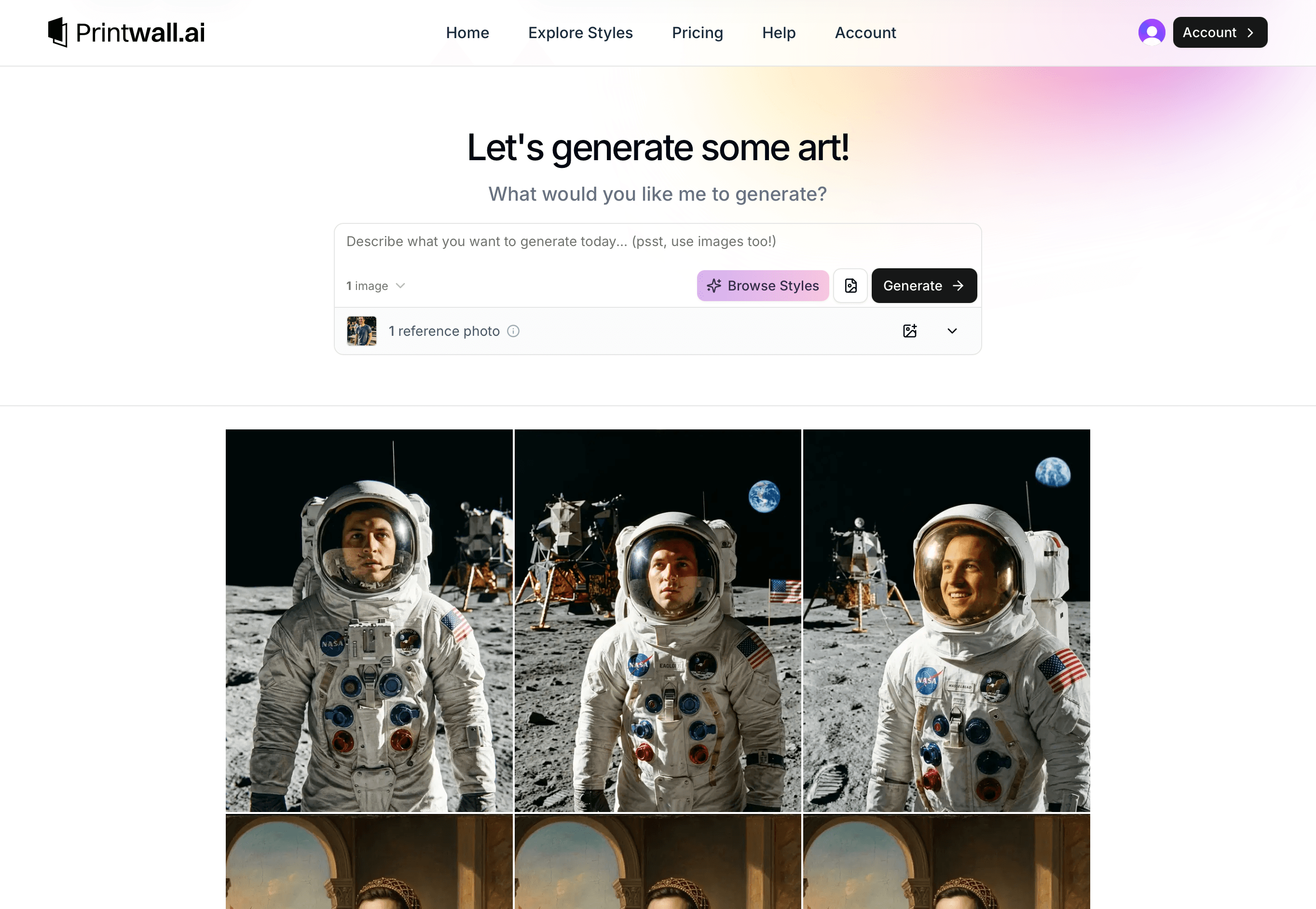 Printwall.ai app interface showcase